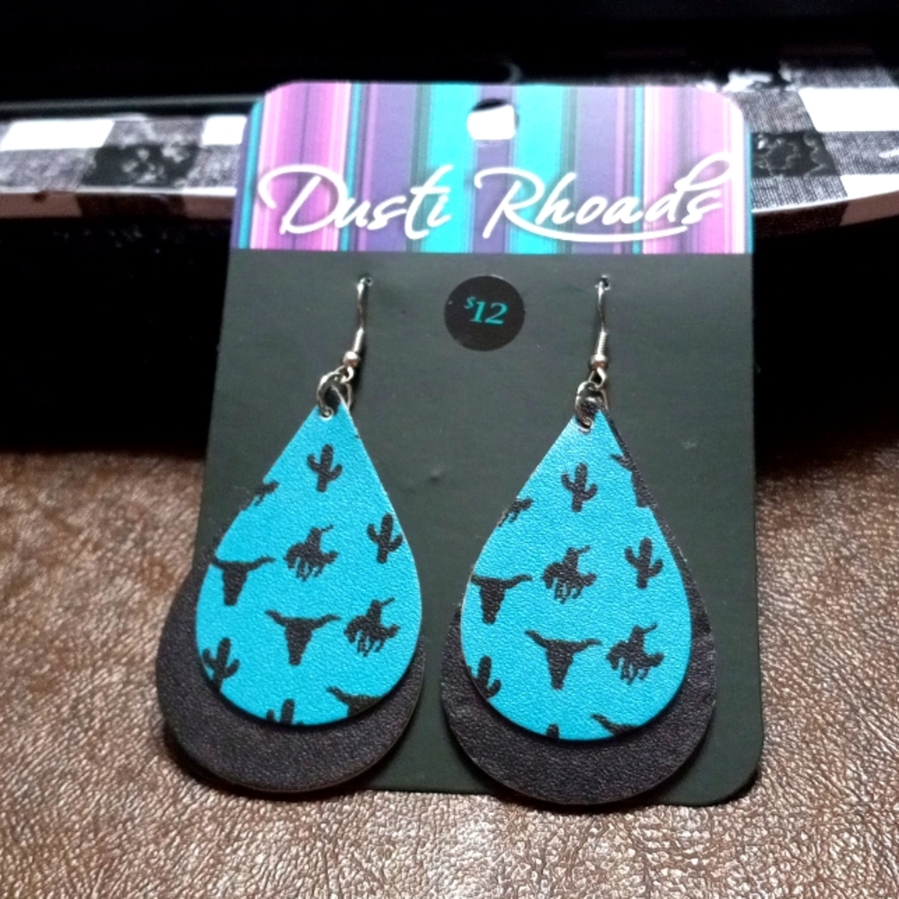 Turquoise Bronco Pleather Earrings